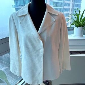Akris Chalk White Woven Cotton Jacket Size 14
